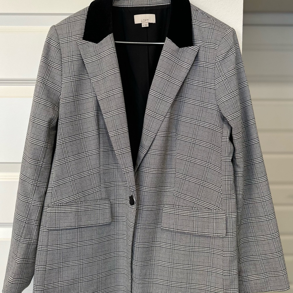 LOFT Black and Gray Plaid Blazer